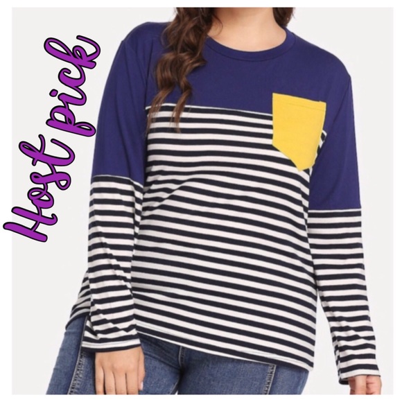 Tops - ➕ Navy Contrast Stripe Tee